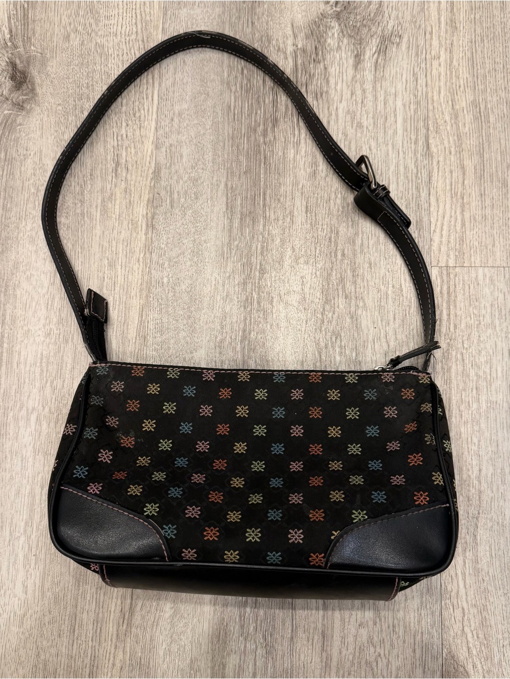 Villager by Liz Claiborne Y2K Mini Baguette Shoulder Bag Black Floral